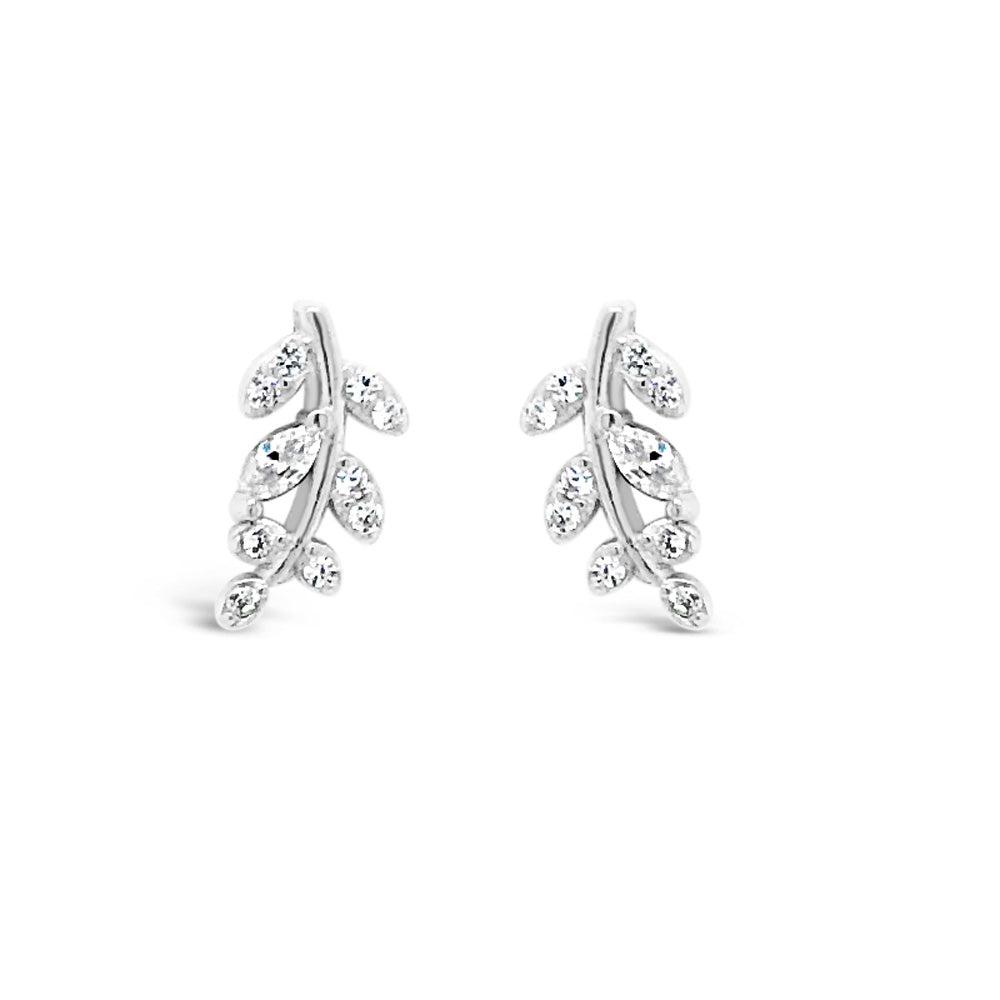 Branch Crystal Sterling Silver Stud Crawler Earrings - Eva Victoria